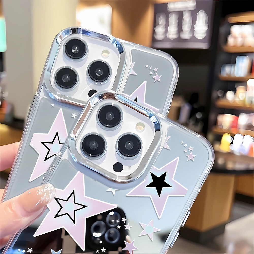 Ốp Điện Thoại Tráng Gương Viền Kim Loại Họa Tiết Ngôi Sao Thời Trang Cho iphone 14 pro max 11 12 13 8 7 Plus X XR