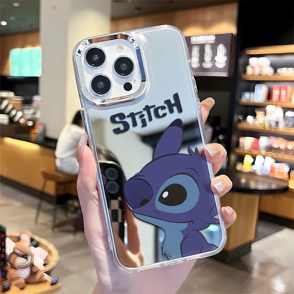 Ốp Điện Thoại Tpu Gắn Gương Kim Loại In Hình Stitch Thời Trang Cho iphone 14 pro max 11 12 13 8 7 Plus X XR XSMax