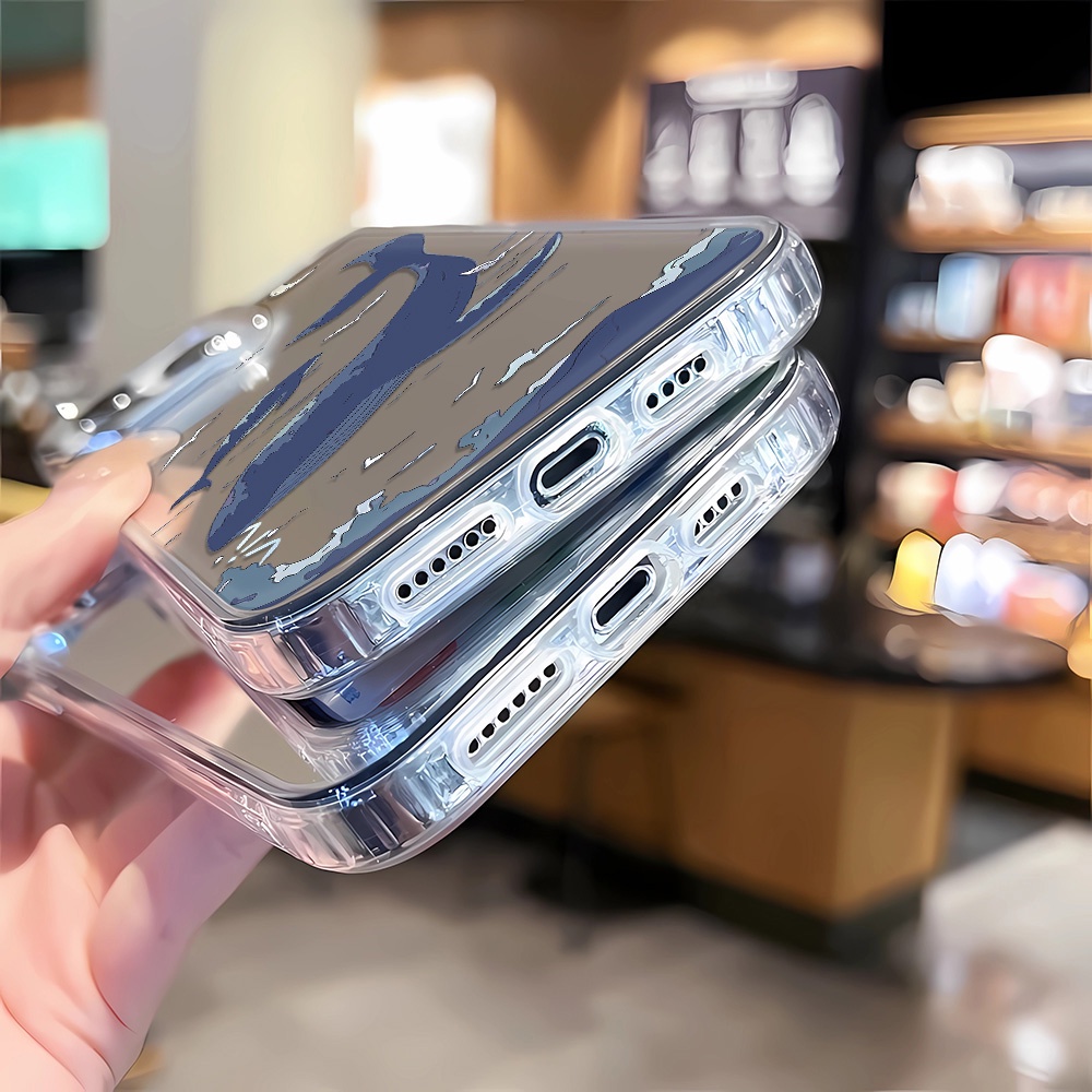 Ốp Điện Thoại Tráng Gương Hình Cá Mập Xanh Cho iphone 14 pro max 11 12 13 8 7 Plus X XR XSMax