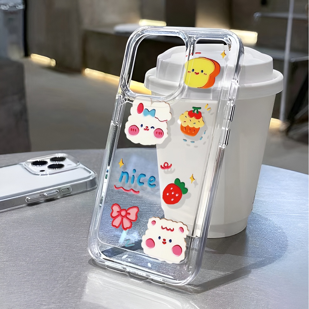 Ốp Điện Thoại Trong Suốt In Hình Thỏ Dâu Tây Cho iphone 14 pro max 11 13 12 7 8 Plus X XR XSMax