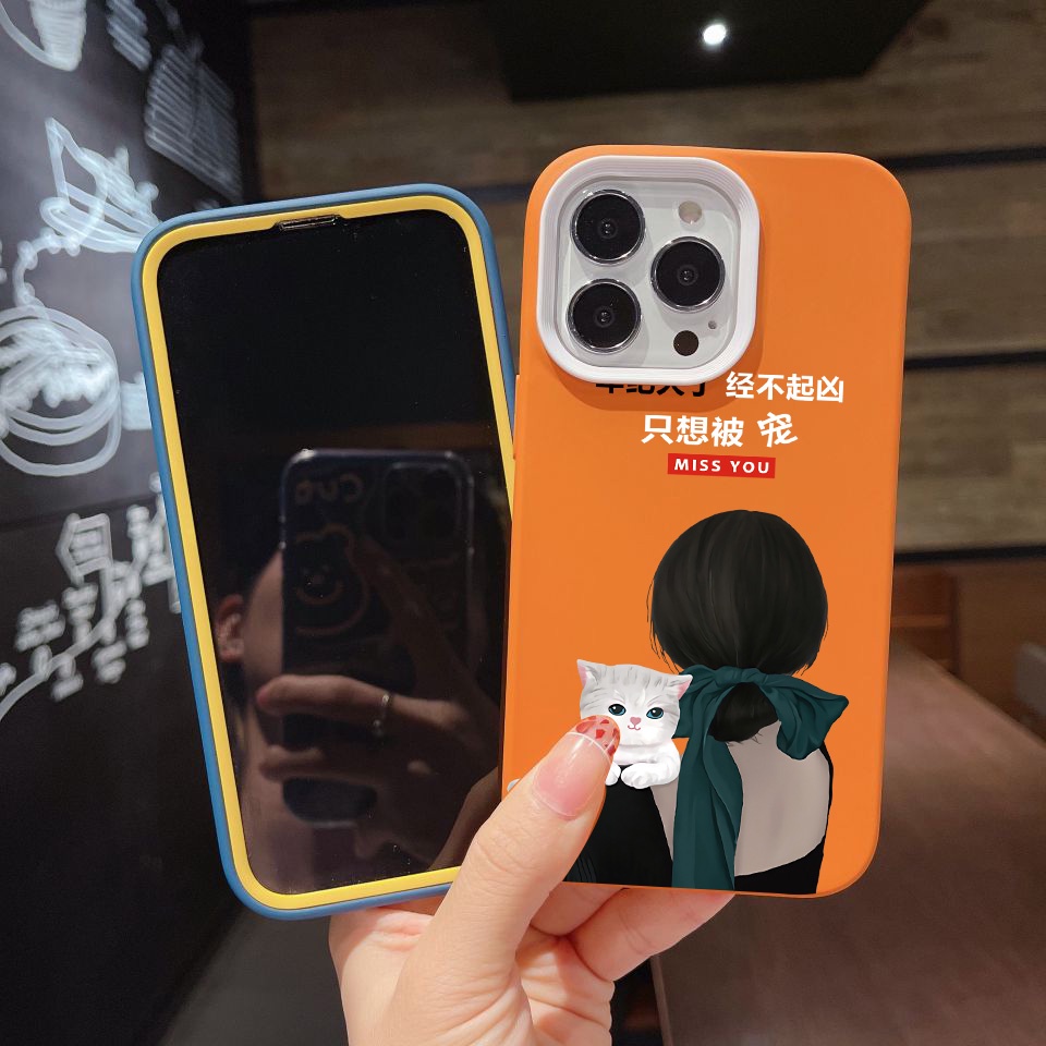 Ốp Điện Thoại silicon Dẻo Họa Tiết Cô Gái / Mèo 3 Trong 1 Dễ Thương Cho iPhone 14Promax 13 12 11 7Plus X XR