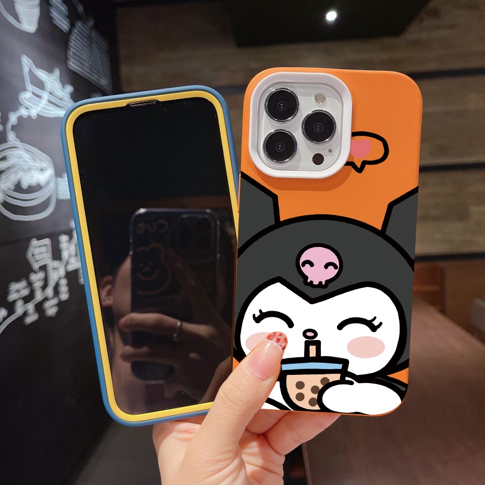 Ốp Điện Thoại silicon Dẻo Hình kuromi Uống Trà Sữa 3 Trong 1 Cho iPhone 14Promax 13 12 11 7Plus X XR
