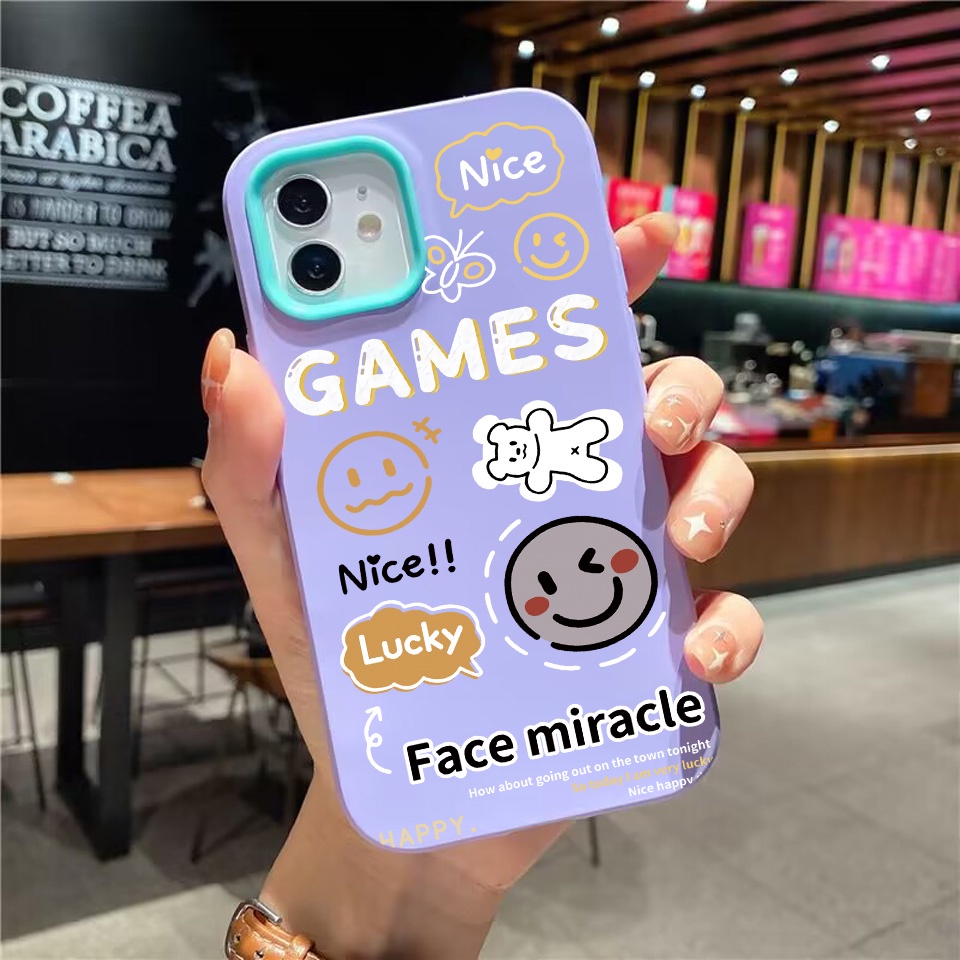 Ốp Điện Thoại silicon Dẻo in Hình Mặt Cười Và Chữ 3 Trong 1 Cho iPhone 14Promax 13 12 11 7Plus X XR