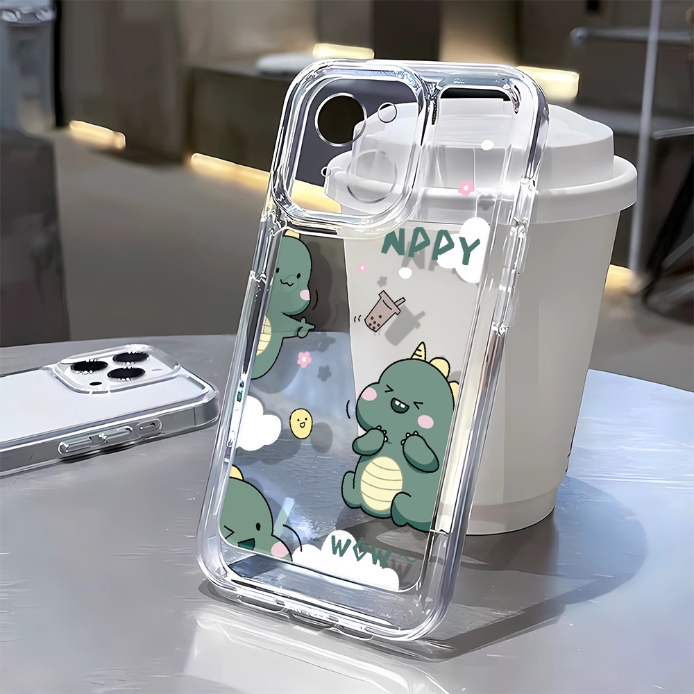 Ốp Điện Thoại Mềm Trong Suốt In Hình Khủng Long Màu Xanh Lá Cho iphone 14 pro max 11 12 13 7 8 Plus X XR XSMax