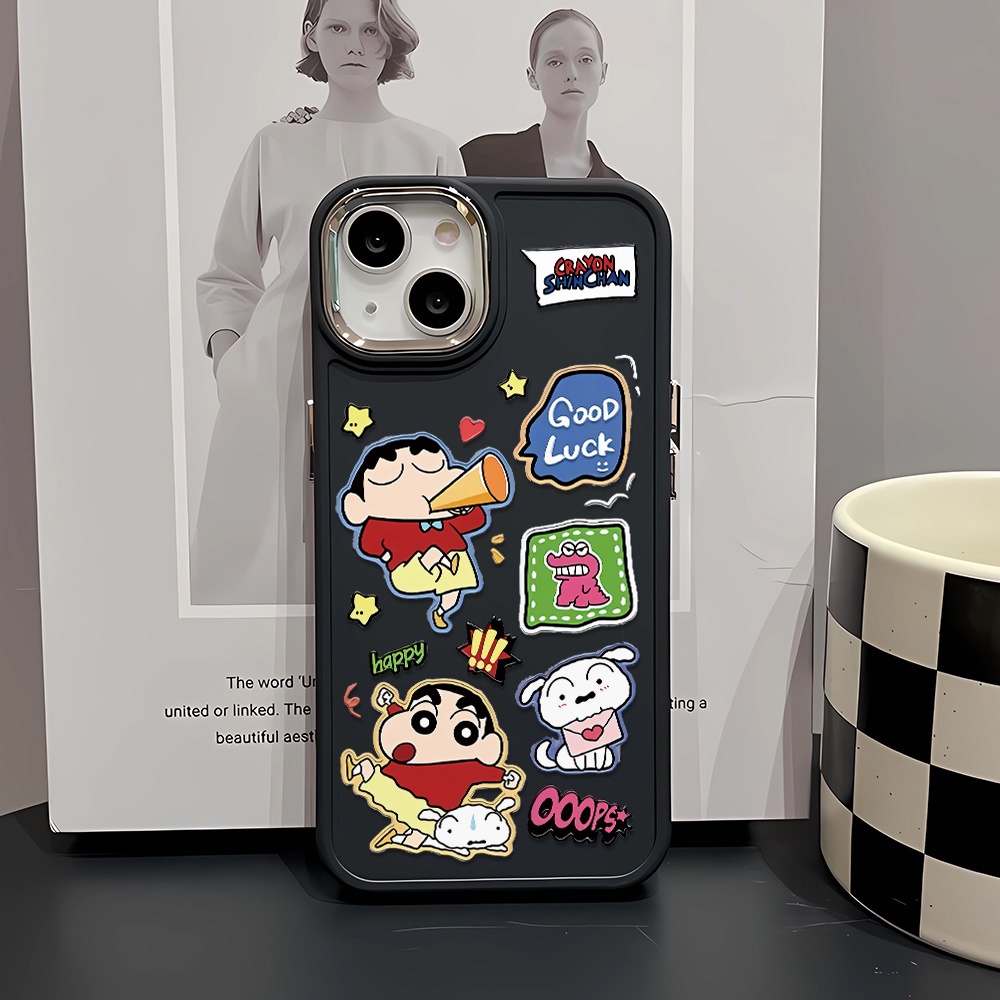 Ốp Điện Thoại Silicone Khung Kim Loại In Hình Cậu Bé Bút Chì Shin chan Cho iphone 14ProMax 11 13 12 7Plus 8 X XS Max