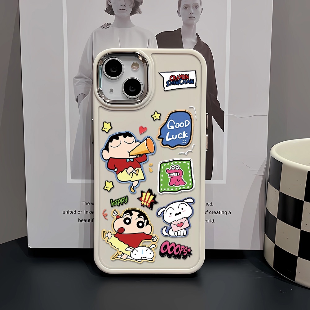 Ốp Điện Thoại Silicone Khung Kim Loại In Hình Cậu Bé Bút Chì Shin chan Cho iphone 14ProMax 11 13 12 7Plus 8 X XS Max