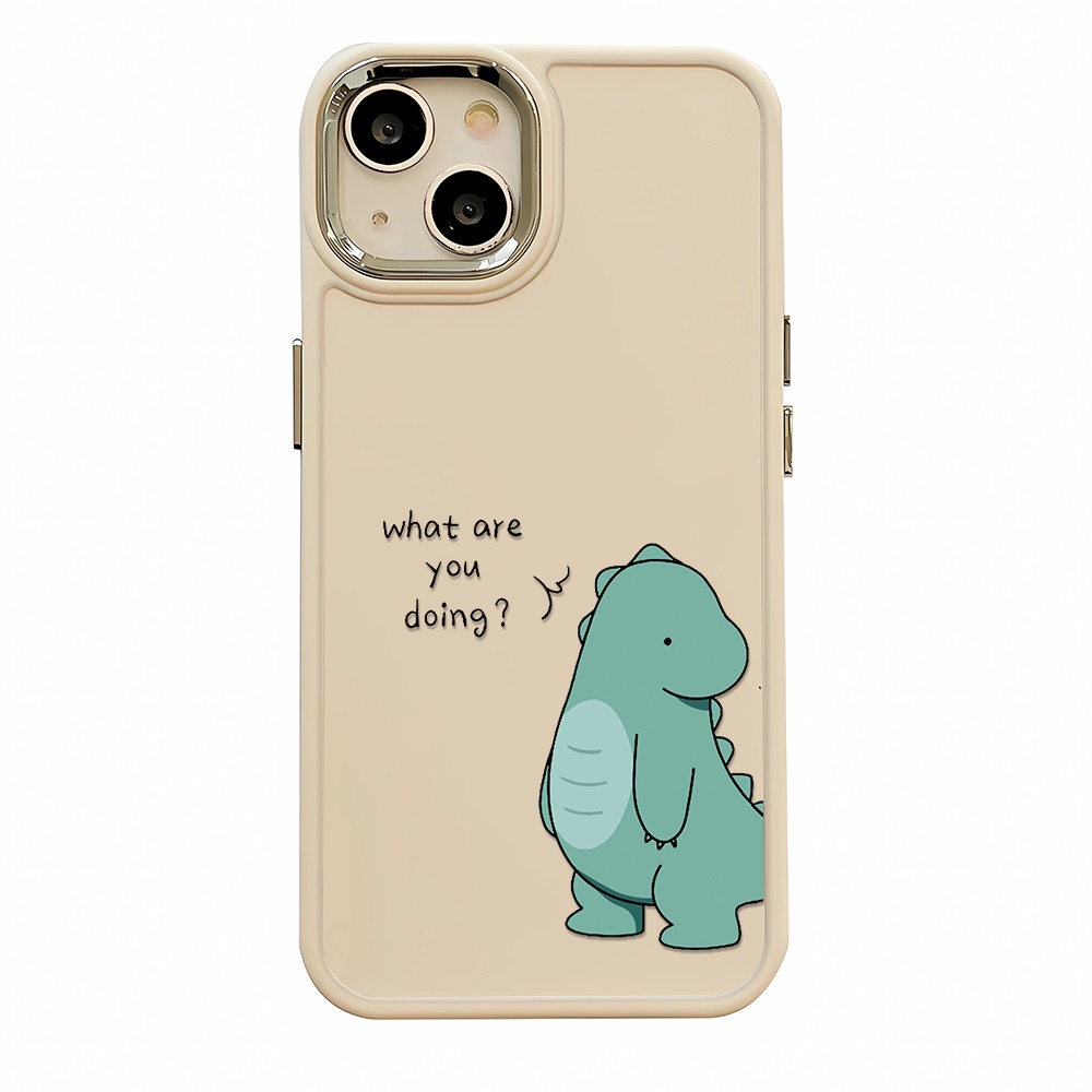 Ốp Điện Thoại Silicone Khung Kim Loại Họa Tiết Khủng Long Màu Xanh Lá Cho iphone 14ProMax 11 13 12 7Plus 8 X XS Max