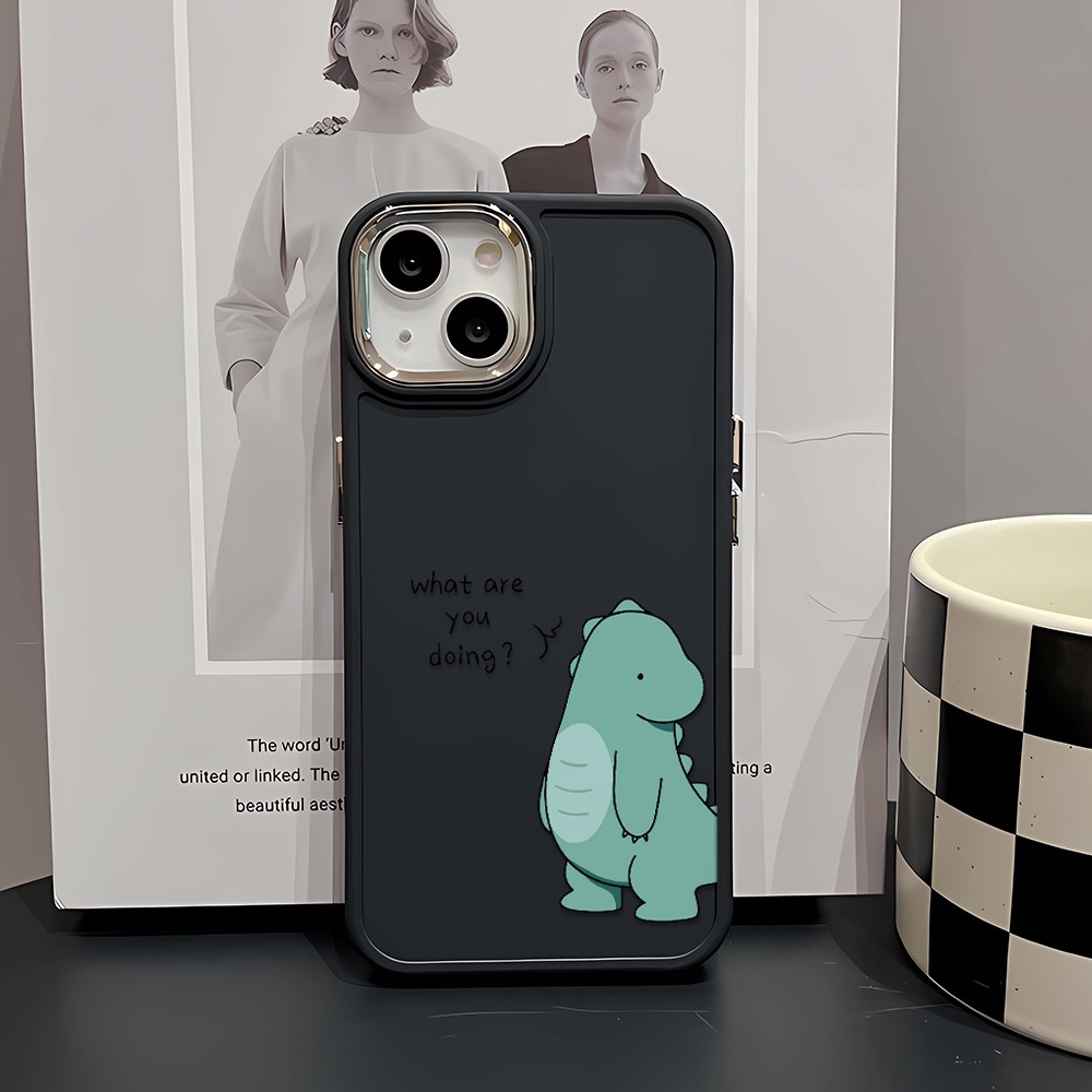 Ốp Điện Thoại Silicone Khung Kim Loại Họa Tiết Khủng Long Màu Xanh Lá Cho iphone 14ProMax 11 13 12 7Plus 8 X XS Max