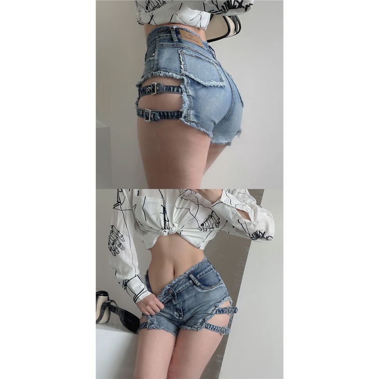 [Hàng Có Sẵn Giao Hàng Nhanh] Quần Short Denim Dáng Ôm Phối Tua Rua Thiết Kế Rỗng Phong Cách Mỹ Quyến Rũ Thời Trang Xuân Hè Mới Cho Nữ