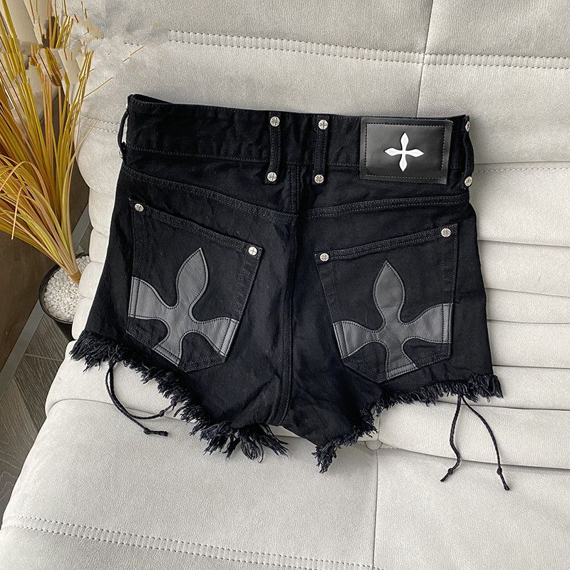 [Hàng Có Sẵn Giao Hàng Nhanh] ins Quần Short Denim Hoa Chéo Dây Lưng Cao Thời Trang Đường Phố Mùa Hè Nóng Bỏng Cho Nữ T