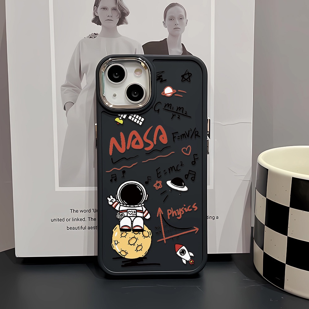 Ốp Điện Thoại Silicone Khung Kim Loại In Hình Phi Hành Gia Hoạt Hình Cho iphone 14ProMax 11 13 12 7Plus 8 X XS Max