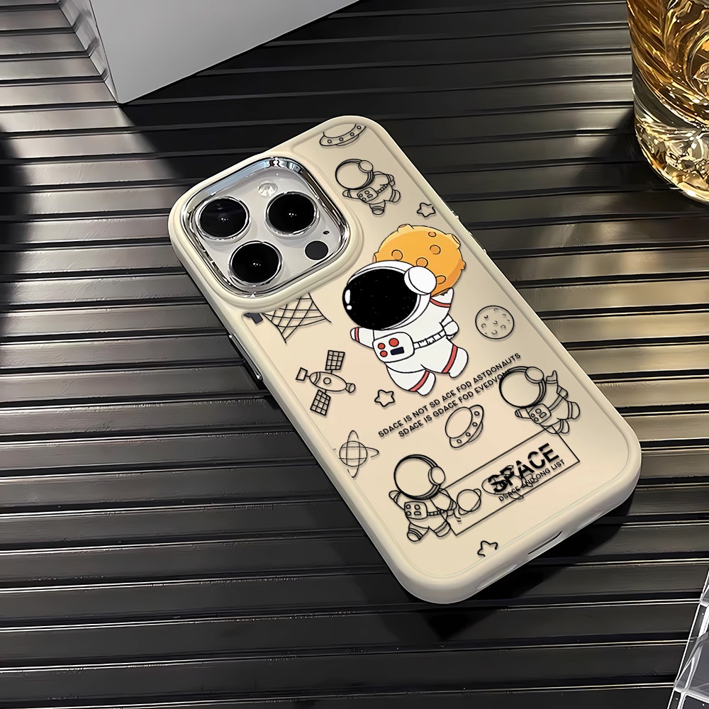 Ốp Điện Thoại Silicone Khung Kim Loại In Hình Phi Hành Gia Hoạt Hình Cho iphone 14ProMax 11 13 12 7Plus 8 X XS Max