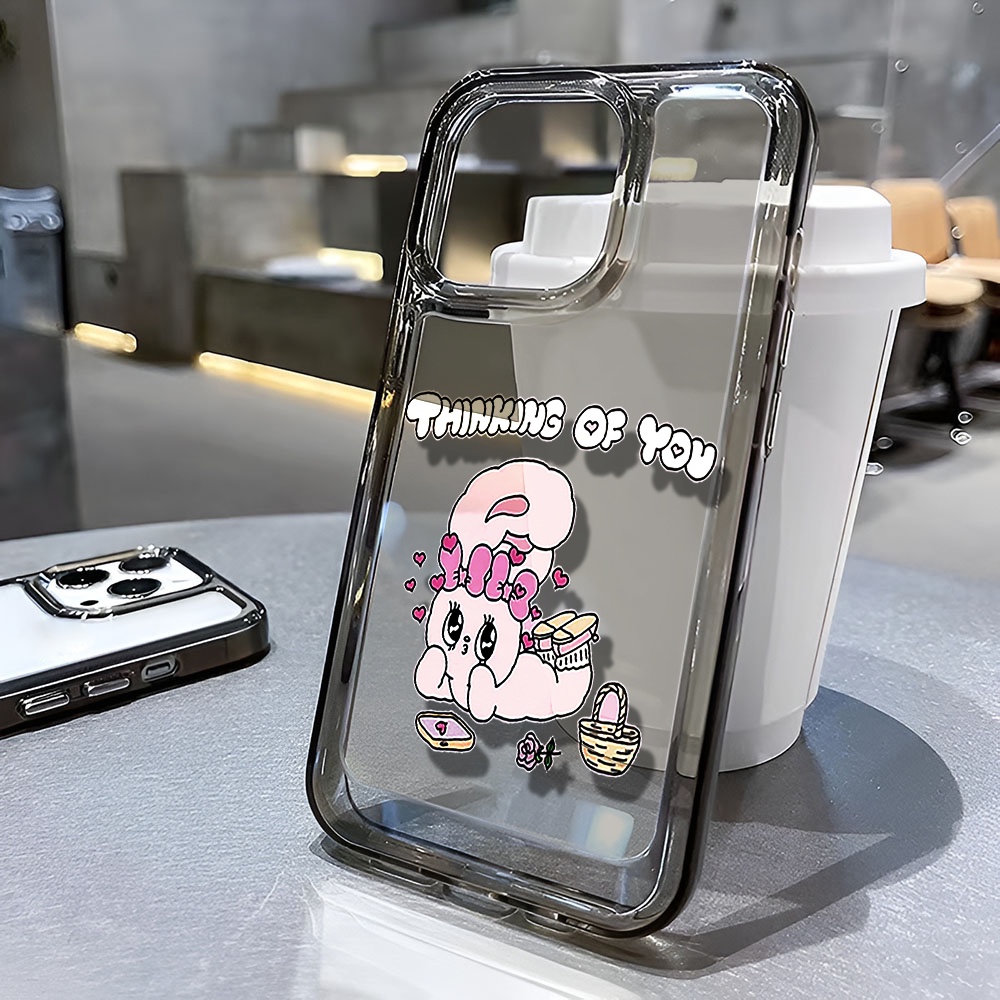 Ốp Điện Thoại Trong Suốt Chống Sốc In Hình Thỏ Hồng Cho iphone 14 pro max 11 13 12 7 8 Plus X XR XSMax
