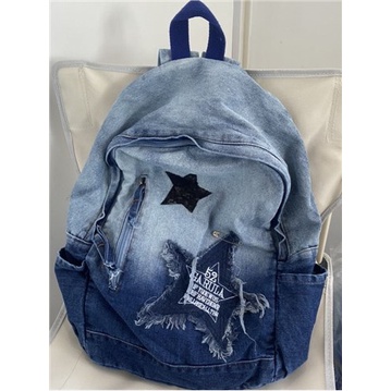 Ba Lô Denim Màu Gradient Sức Chứa Lớn Phong Cách Vintage Cho Nữ