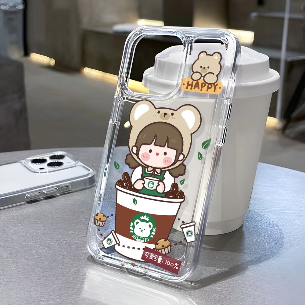 Ốp Điện Thoại Trong Suốt Chống Sốc In Hình Cô Gái Uống Cà Phê Cho iphone 14 pro max 11 13 12 7 8 Plus X XR XSMax