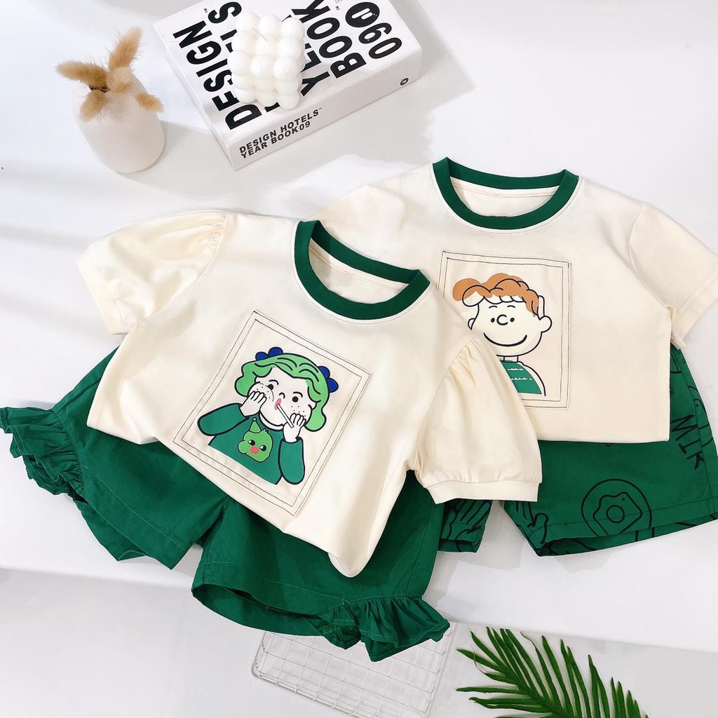 ✨Hàng Có Sẵn!✨ Bộ Áo Thun Tay Ngắn In Họa Tiết Hoạt Hình Thời Trang Mùa Hè Xinh Xắn Cho Bé Trai Và Gái