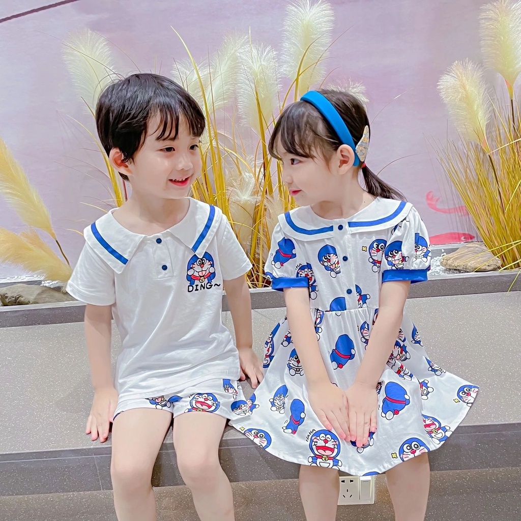 ✨Hàng Có Sẵn!✨ Bộ Áo Thun Ngắn Tay In Hoạt Hình Mèo + Quần Short Thời Trang Mùa Hè Cho Bé