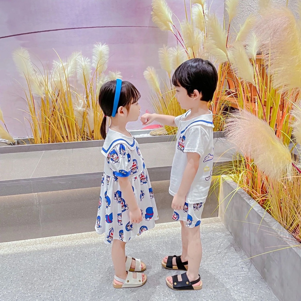 ✨Hàng Có Sẵn!✨ Bộ Áo Thun Ngắn Tay In Hoạt Hình Mèo + Quần Short Thời Trang Mùa Hè Cho Bé