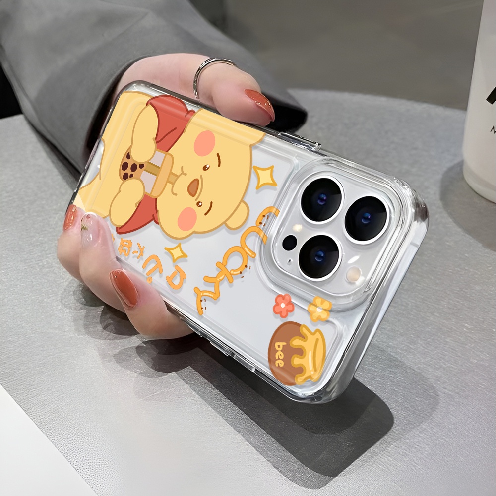 Ốp Điện Thoại Trong Suốt Chống Sốc In Hình Gấu Pooh Uống Trà Sữa Cho iphone 14 pro max 11 13 12 7 8 Plus X XR XSMax