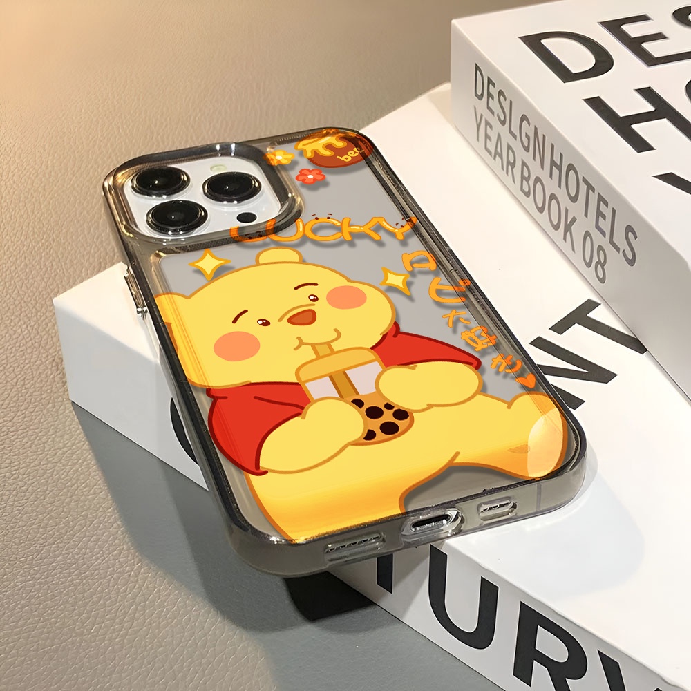 Ốp Điện Thoại Trong Suốt Chống Sốc In Hình Gấu Pooh Uống Trà Sữa Cho iphone 14 pro max 11 13 12 7 8 Plus X XR XSMax