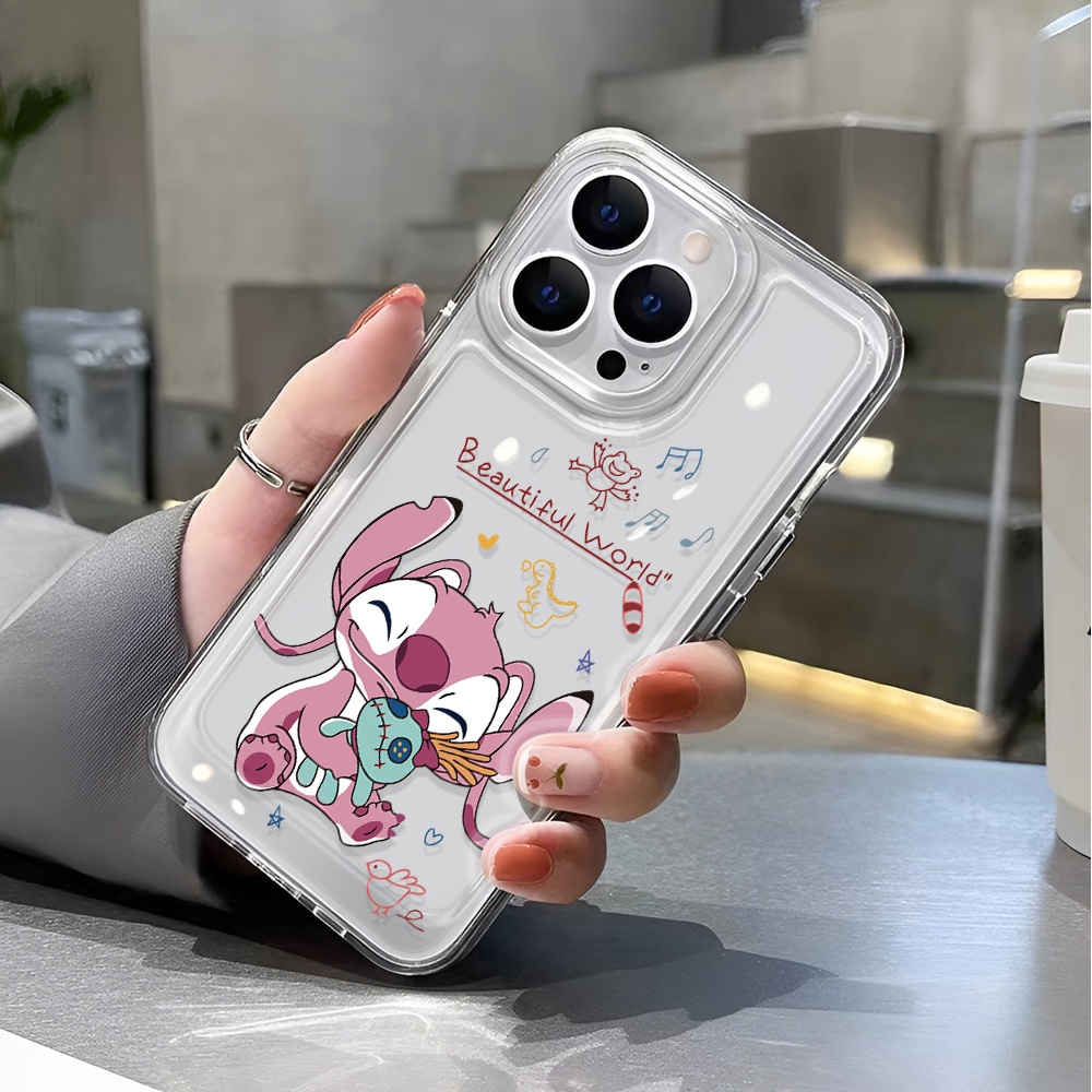 Ốp Điện Thoại Trong Suốt Chống Sốc In Hình Stitch Hồng Cho iphone 14 pro max 11 13 12 7 8 Plus X XR XSMax