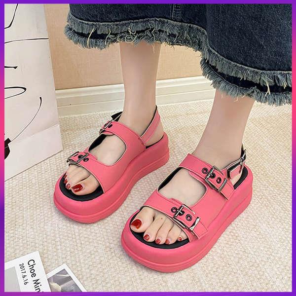 Giày Sandal Đế Dày Quai Ngang Phong Cách LISA Thời Trang Cho Nữ