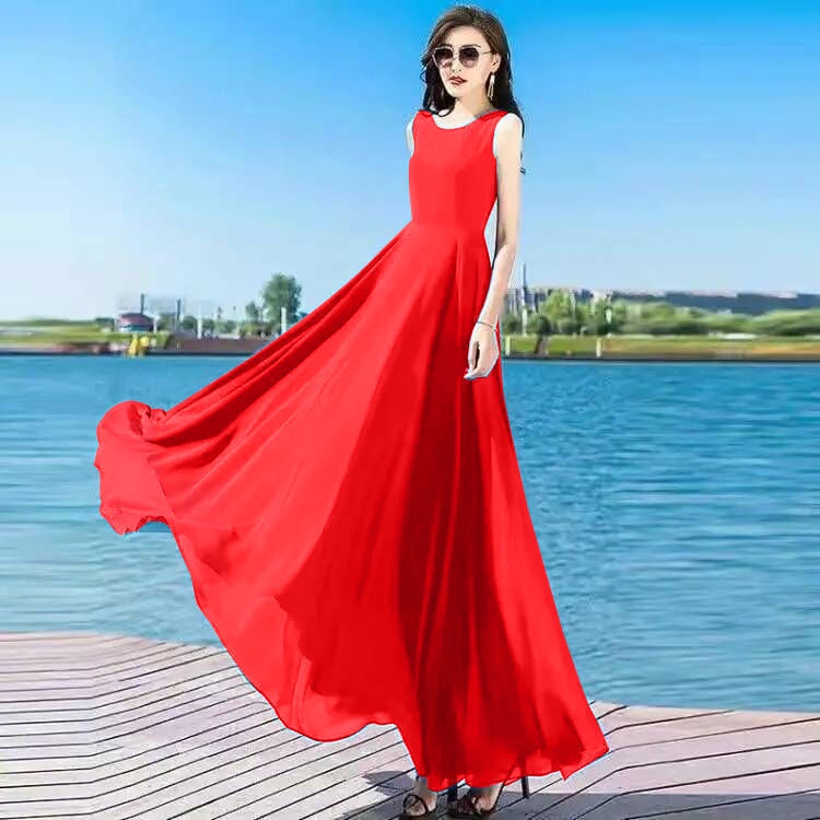 Set Đầm Voan Dáng Xòe Dài Size Lớn Thời Trang Đi Biển Cho Nữ