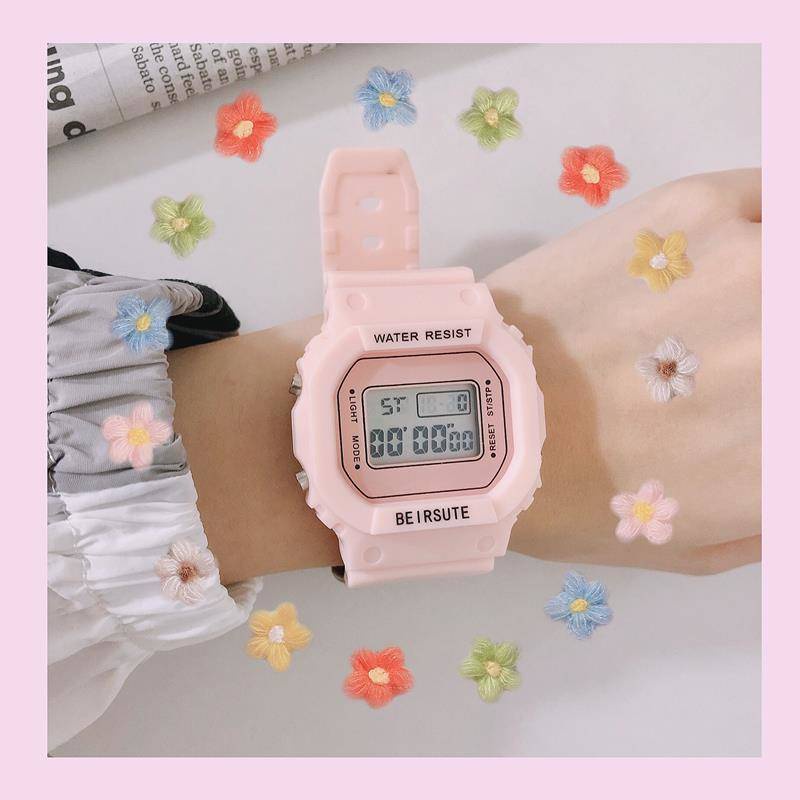 Ins Influencer Đồng Hồ Đeo Tay Điện Tử Màu Hồng Hoa Anh Đào Kỳ Lân Hồng Phong Cách Hàn Quốc Đơn Giản Chống Thấ