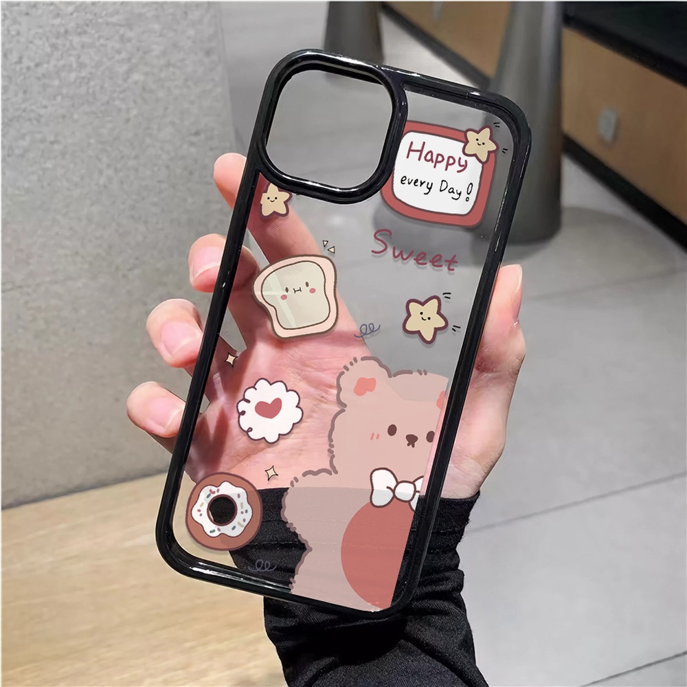 Ốp Điện Thoại Acrylic Cứng Trong Suốt Hình Gấu Hạnh Phúc Cho iphone 14promax 11 13 12 7Plus 8 X XS Max