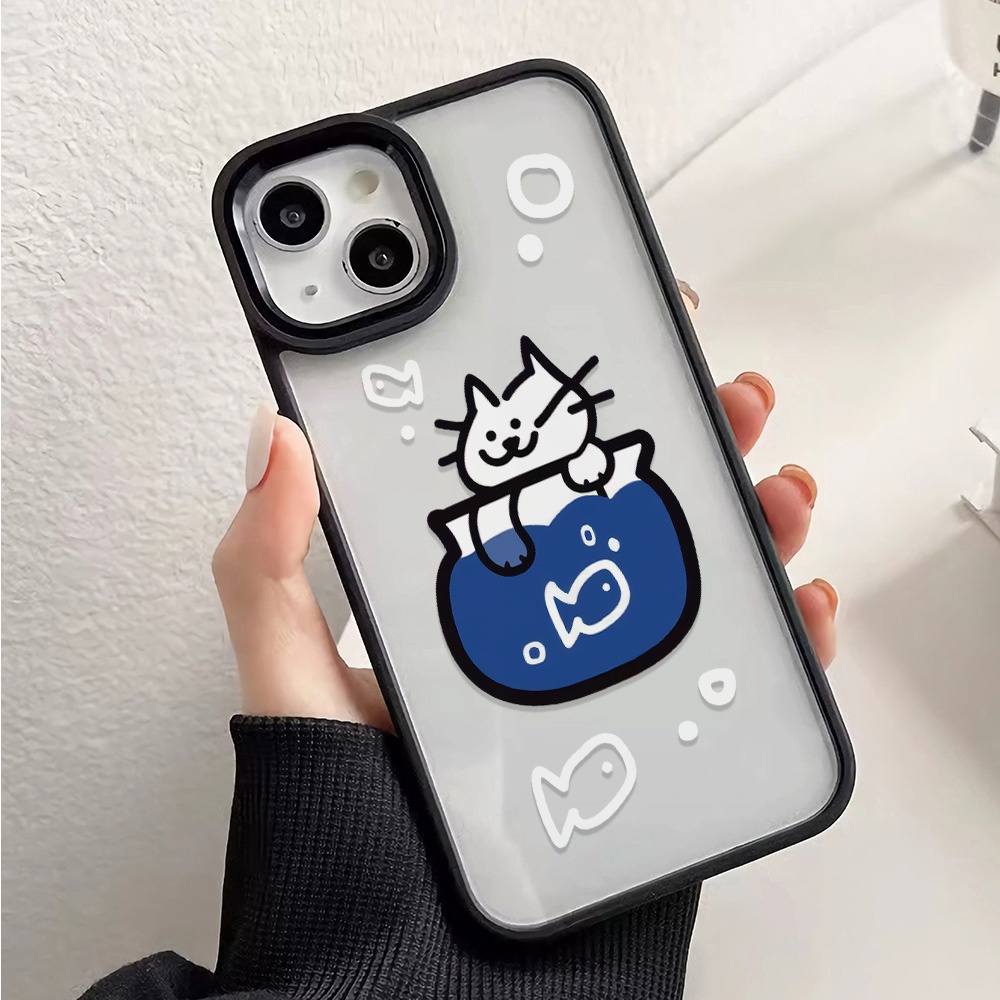 Ốp Điện Thoại Acrylic Cứng Trong Suốt In Hình Mèo Bắt Cá Thời Trang Cho iphone 14promax 11 13 12 7Plus 8 X XS Max
