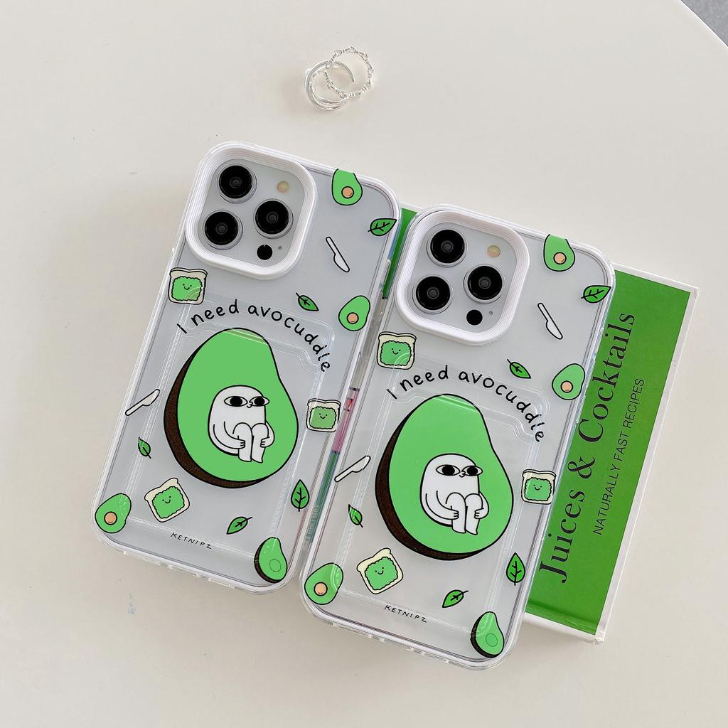 Ốp Điện Thoại Hình Trái Bơ 3 Trong 1 Có Ngăn Đựng Thẻ Cho iPhone 14promax 13 12 11 7Plus X XR XSMAX