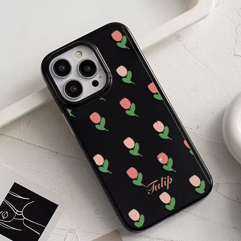 Ốp Điện Thoại Silicone TPU Mềm Bóng In Hình Hoa Tulip Cho iphone 14promax 11 13 12 7Plus 8 X XS Max