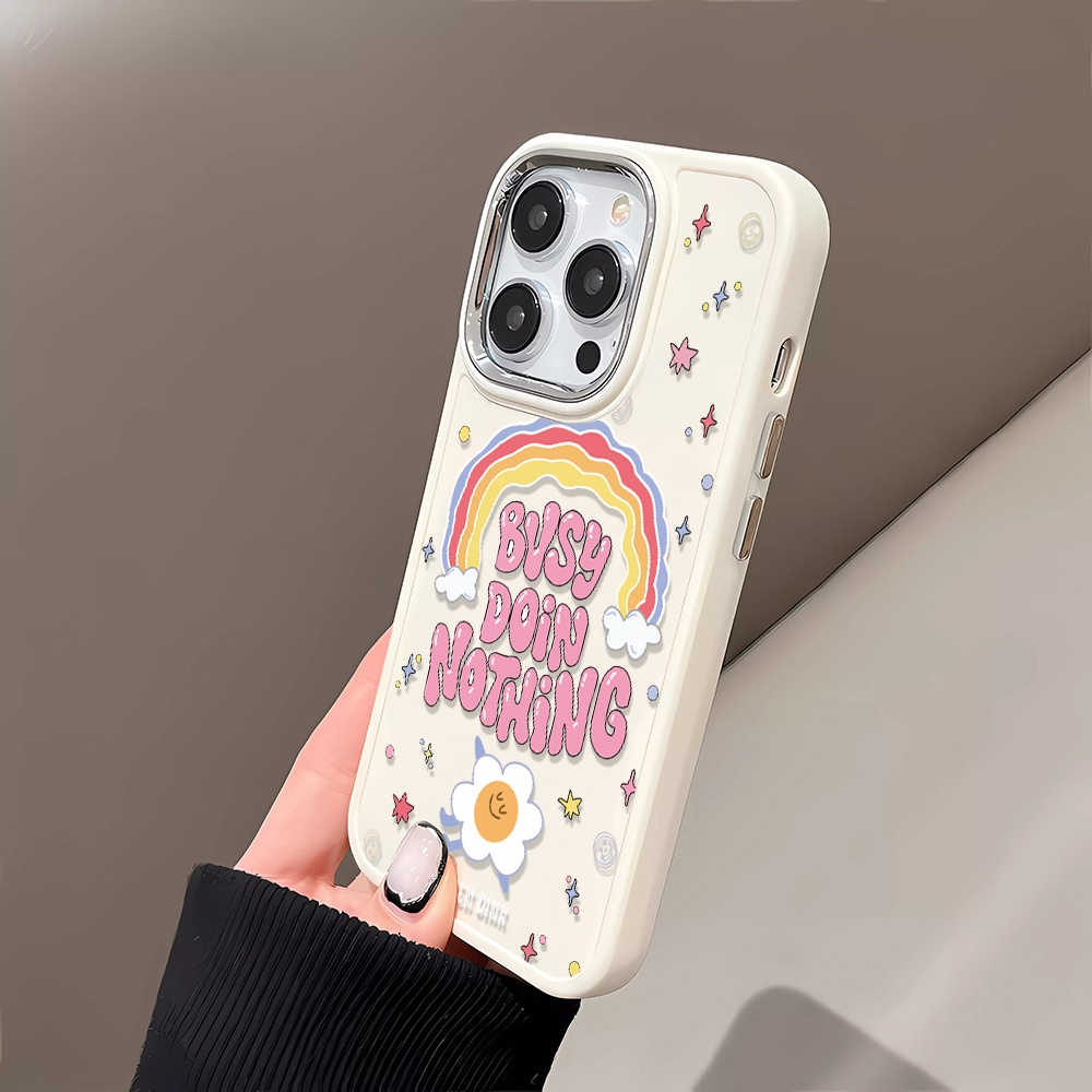 Ốp Điện Thoại Silicone Khung Kim Loại Chống Sốc In Hình Hoa Cầu Vồng Cho iphone 14promax 11 13 12 7Plus 8 X XS Max