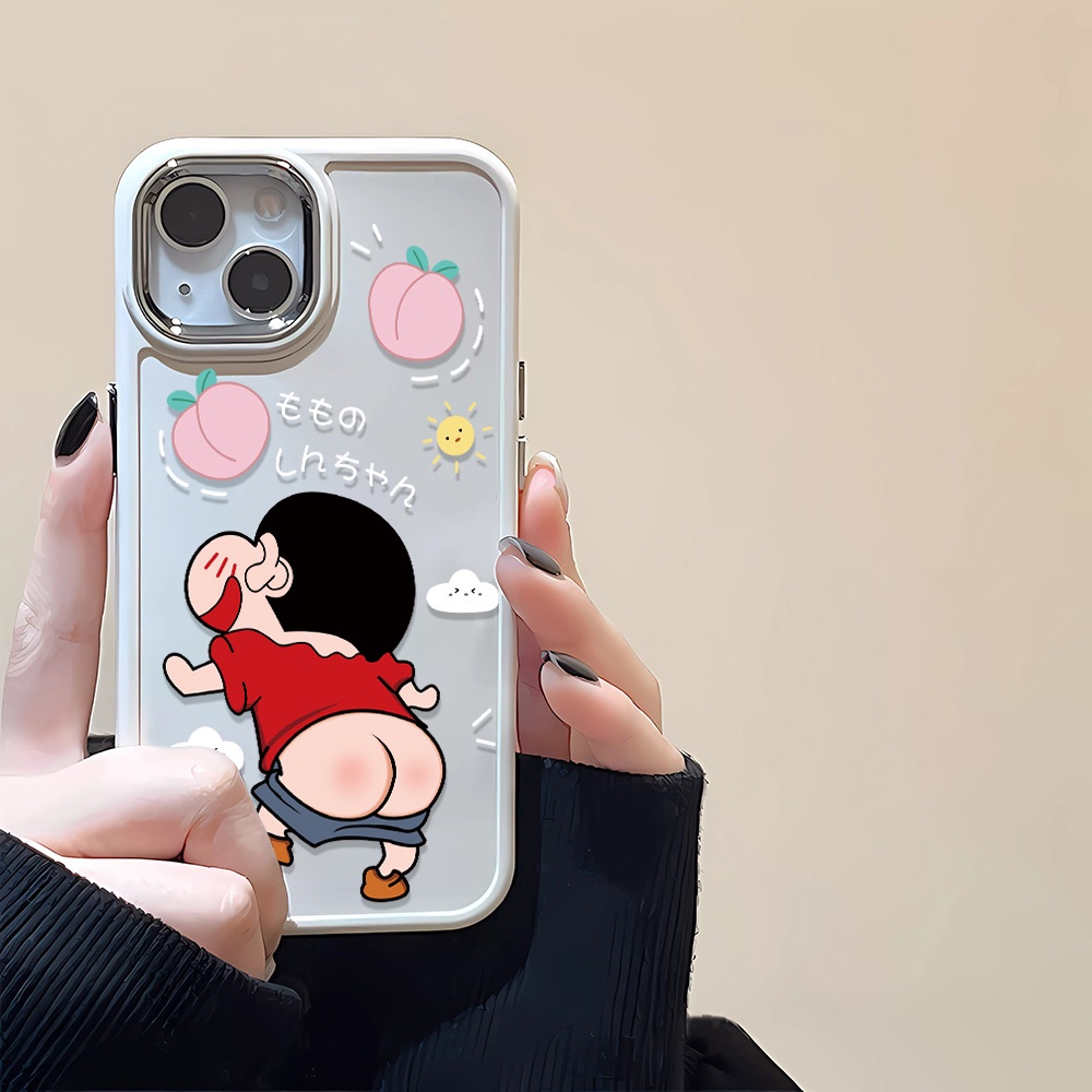 Ốp Điện Thoại Silicone Khung Kim Loại Chống Sốc Hình Cậu Bé Bút Chì Cho iphone 14promax 11 13 12 7Plus 8 X XS Max