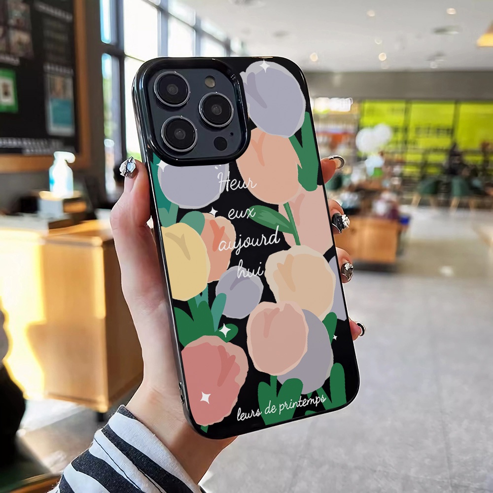 Ốp Điện Thoại Silicone TPU Mềm Bóng In Hình Hoa Tulip Cho iphone 14promax 11 13 12 7Plus 8 X XS Max