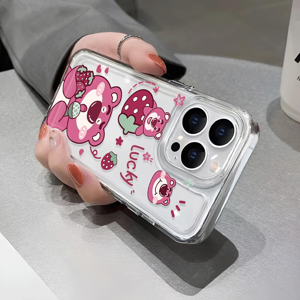 Ốp Điện Thoại Trong Suốt Chống Sốc In Hình Gấu Và Kem Dâu Cho iphone 14 pro max 11 13 12 7Plus 7 8 Plus X XR XSMax
