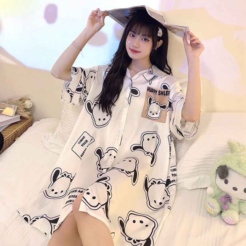 Đầm Ngủ Chất Lụa Dáng Rộng In Họa Tiết Hoạt Hình Dễ Thương Chất Lượng Cao Thời Trang Mùa Hè Cho Nữ