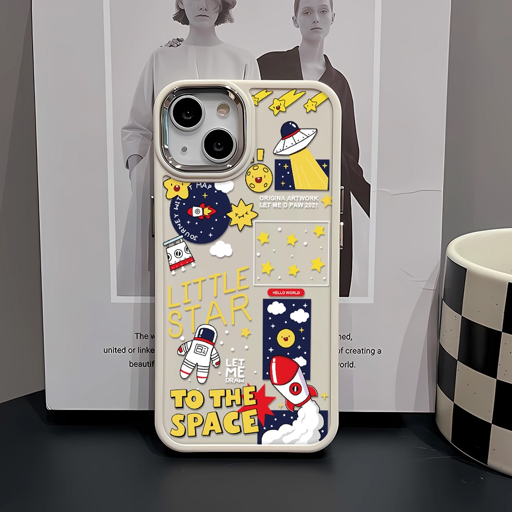 Ốp Điện Thoại Silicone Khung Kim Loại Chống Sốc In Hình Phi Hành Gia Cho iphone 14ProMax 11 13 12 7Plus 8 X XS Max