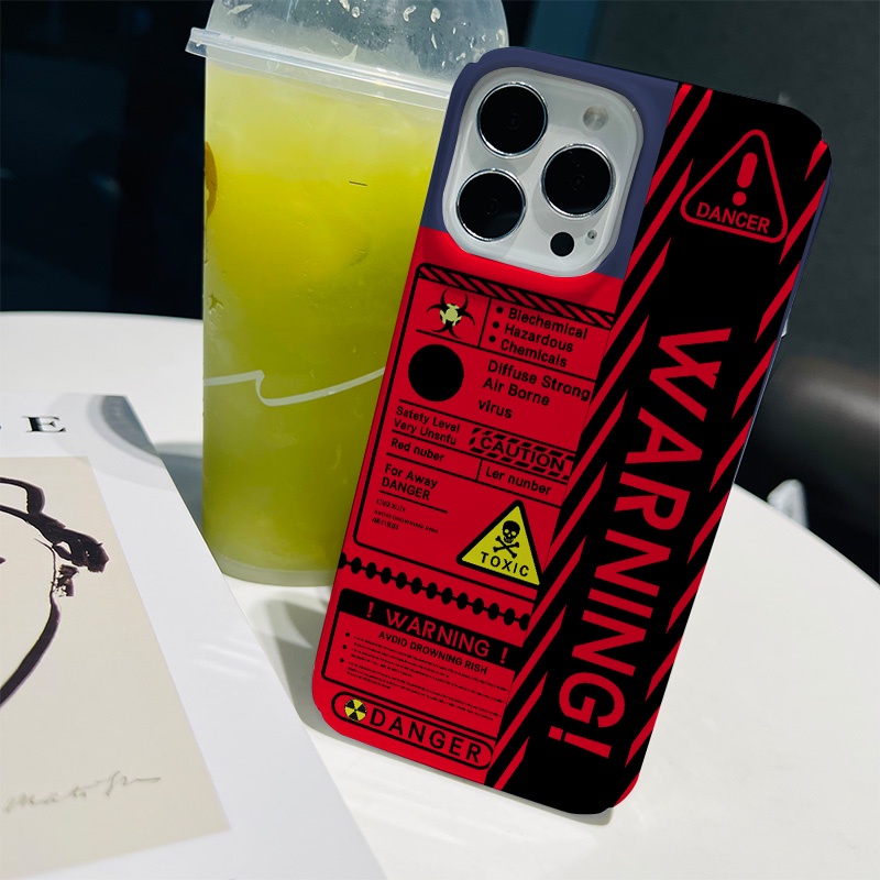 Ốp Điện Thoại Cứng Chống Sốc In Hình Nhãn Dán Cảnh Báo Thời Trang Cho iphone 14 pro Max 11 13 12 7Plus 8 X XS Max