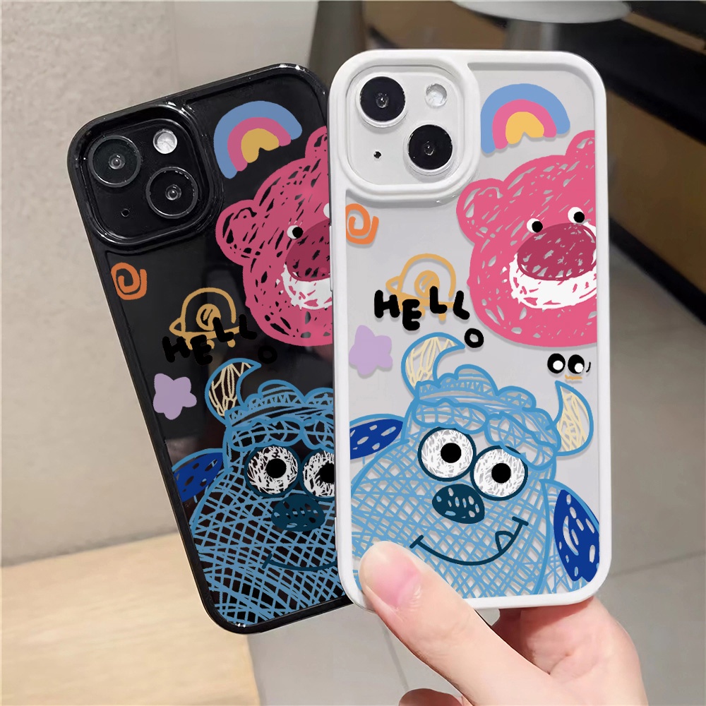 Ốp Điện Thoại Nhựa Acrylic Cứng Trong Suốt In Hình Quái Vật Lotso Đáng Yêu Cho iphone 14 pro Max 11 13 12 7Plus 8 X XS Max