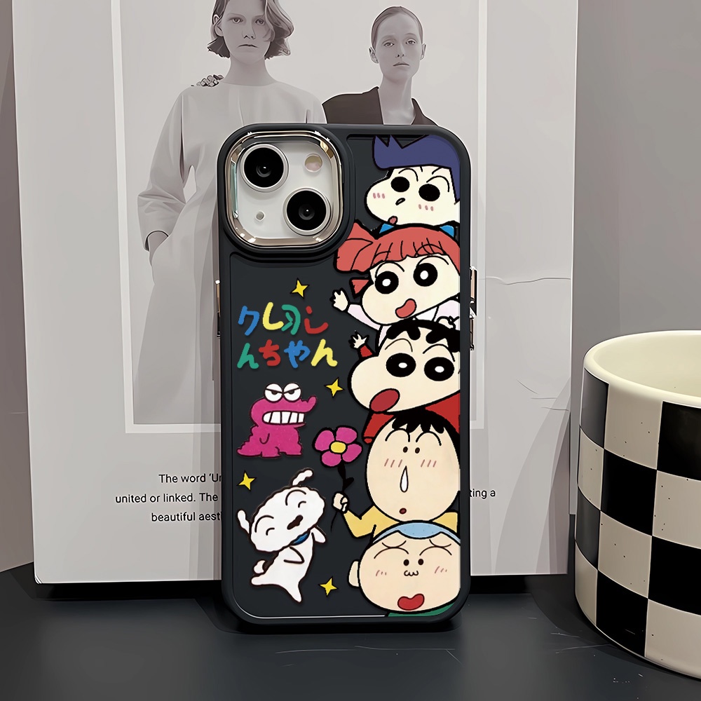 Ốp Điện Thoại Silicone Khung Kim Loại In Hình Cậu Bé Bút Chì Shin chan Cho iphone 14ProMax 11 13 12 7Plus 8 X XS Max