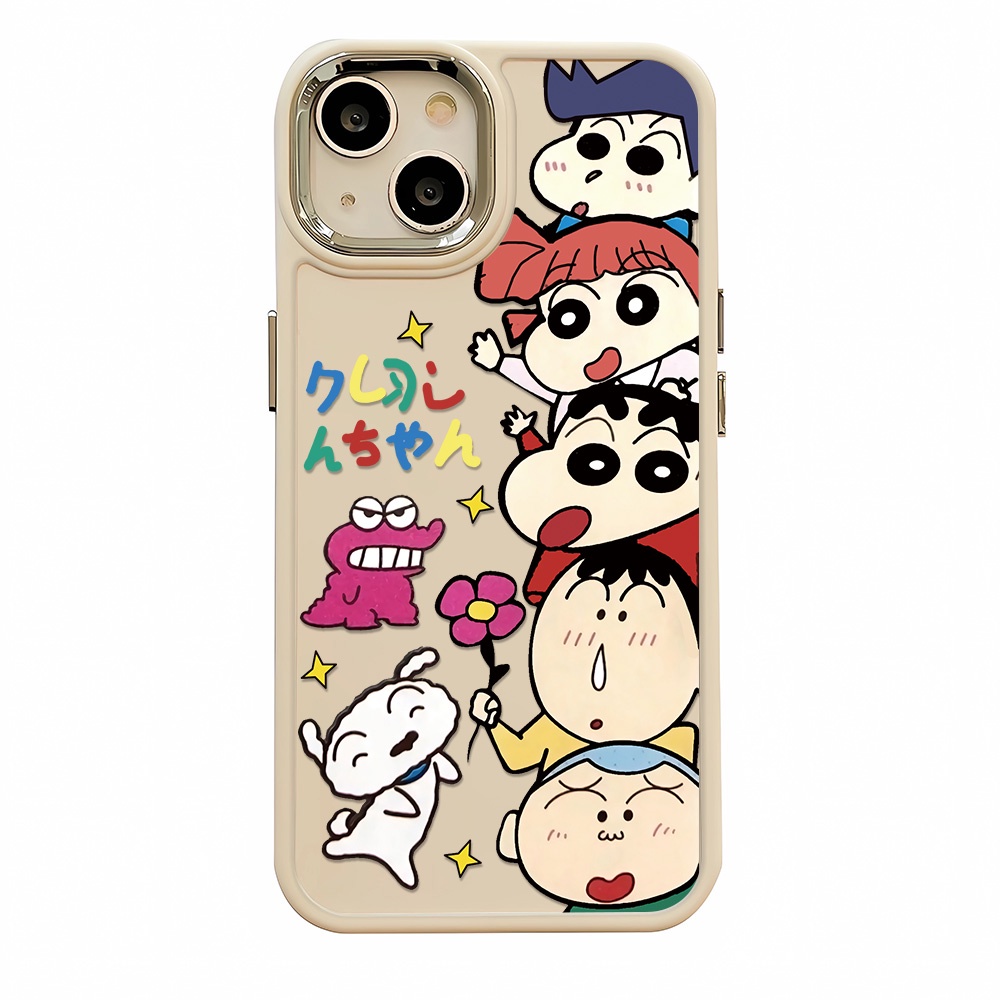 Ốp Điện Thoại Silicone Khung Kim Loại In Hình Cậu Bé Bút Chì Shin chan Cho iphone 14ProMax 11 13 12 7Plus 8 X XS Max