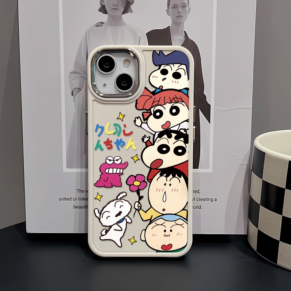 Ốp Điện Thoại Silicone Khung Kim Loại In Hình Cậu Bé Bút Chì Shin chan Cho iphone 14ProMax 11 13 12 7Plus 8 X XS Max