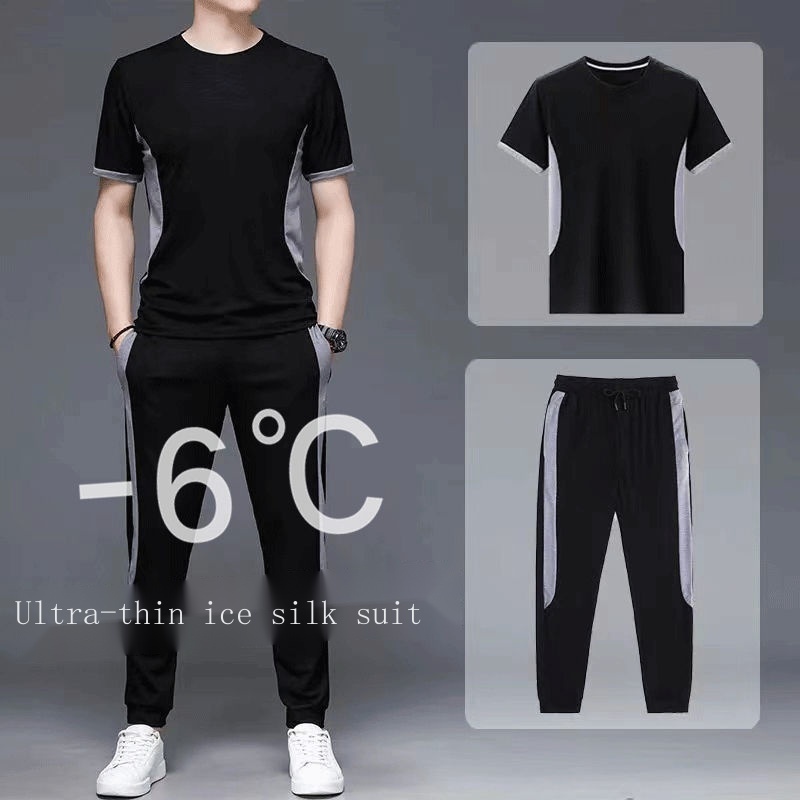 Bộ Đồ Thể Thao Áo Thun Tay Ngắn Phối Quần Dài Dáng Rộng Thời Trang Mùa Hè Cho Nam