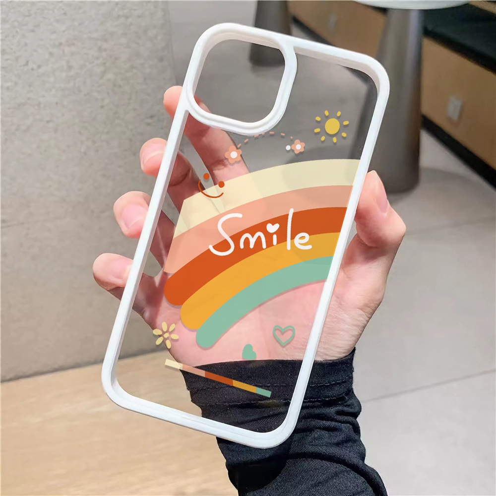 Ốp Điện Thoại Nhựa Acrylic Cứng Trong Suốt Hình Mặt Cười Cầu Vồng Cho iphone 14 pro Max 11 13 12 7Plus 8 X XS Max