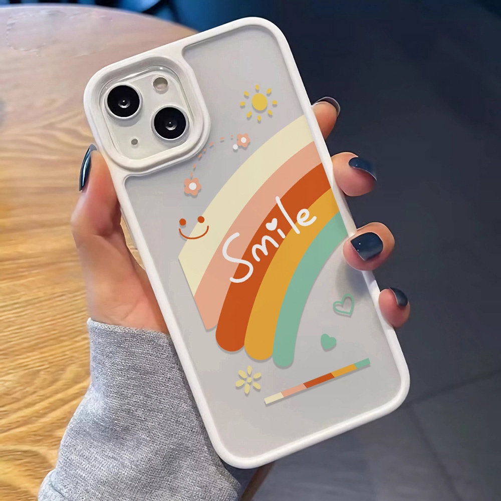 Ốp Điện Thoại Nhựa Acrylic Cứng Trong Suốt Hình Mặt Cười Cầu Vồng Cho iphone 14 pro Max 11 13 12 7Plus 8 X XS Max
