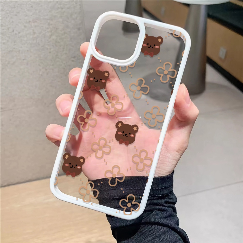 Ốp Điện Thoại Nhựa Acrylic Cứng Trong Suốt Hình Gấu Và Hoa Cho iphone 14 pro Max 11 13 12 7Plus 8 X XS Max
