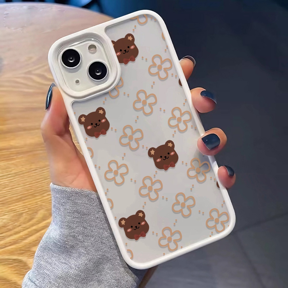 Ốp Điện Thoại Nhựa Acrylic Cứng Trong Suốt Hình Gấu Và Hoa Cho iphone 14 pro Max 11 13 12 7Plus 8 X XS Max