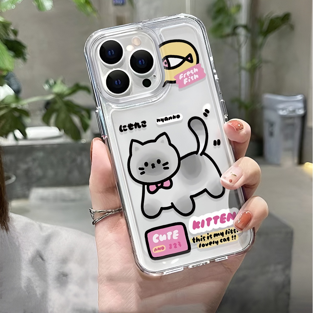 Ốp Điện Thoại Trong Suốt Hình Mèo / Cá Cho iphone 14 pro max 11 13 12 7 8 Plus X XR XSMax