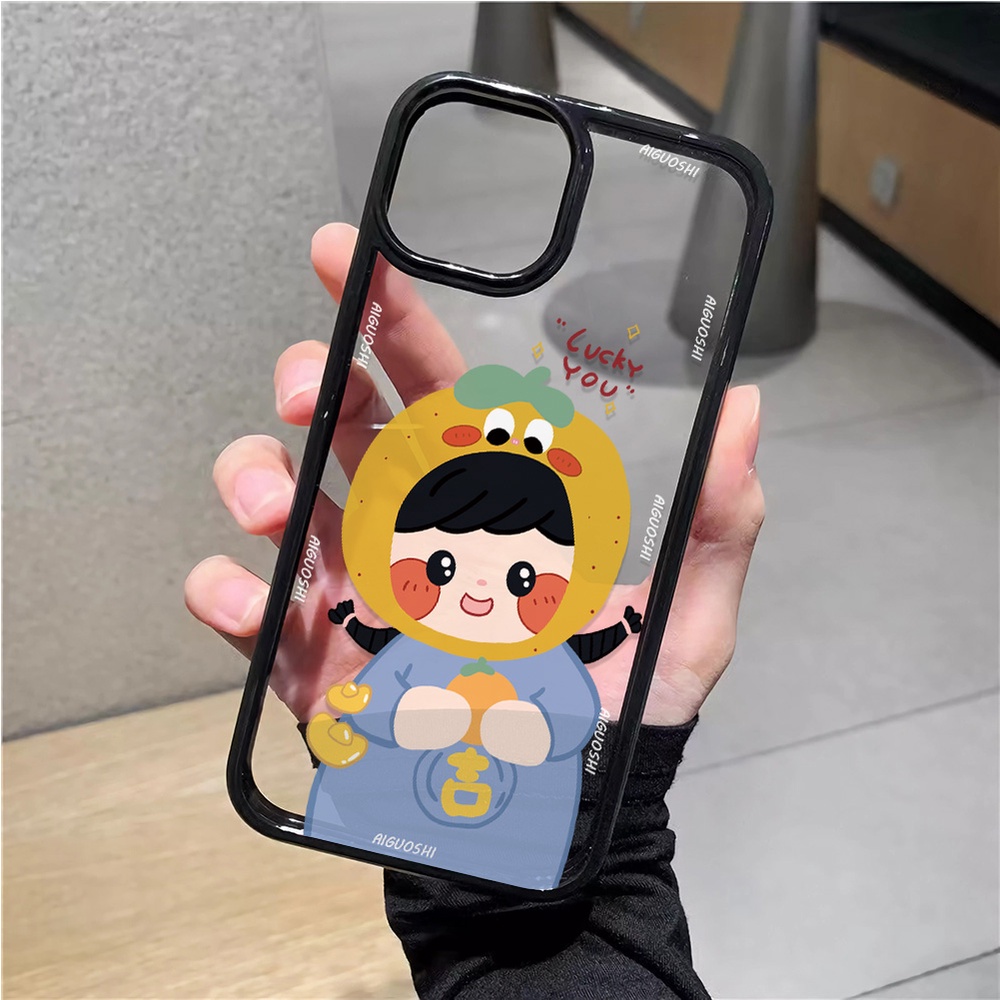 Ốp Điện Thoại Nhựa Acrylic Cứng Trong Suốt Hình Cô Gái Màu Cam Cho iphone 14 pro Max 11 13 12 7Plus 8 X XS Max
